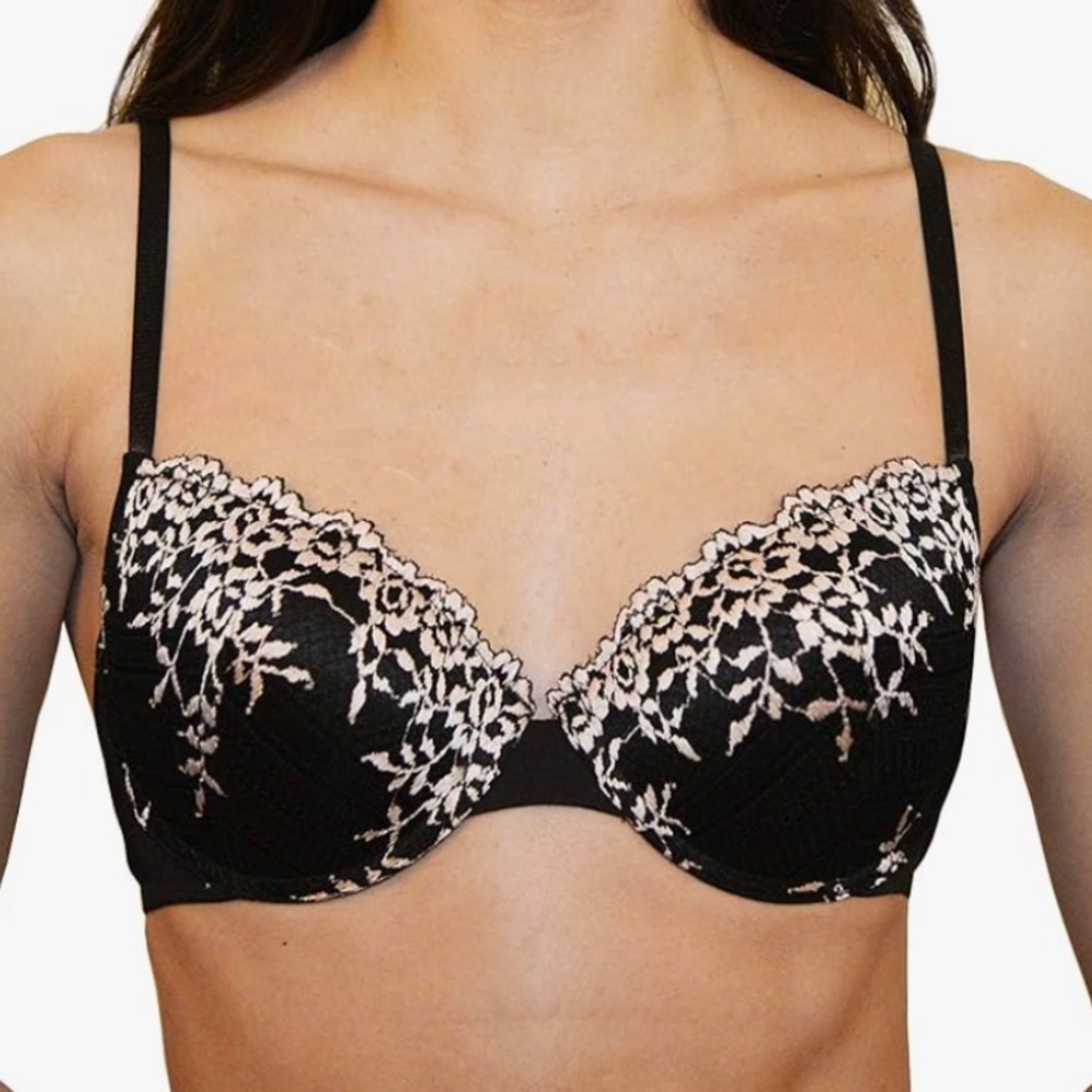 Wacoal Womens Black White Floral Lace Underwire Lightly Padded Demi Bra Size 34D